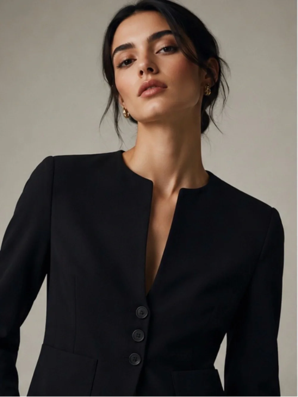 CHANEL Boutique 1998 Spring Black Cotton Silk Collarless Jacket FR 40
